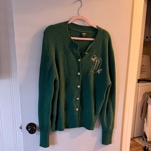 Wicked by Paul Tazewell Elegant Green Cardigan with Embroidery gold buttons XL